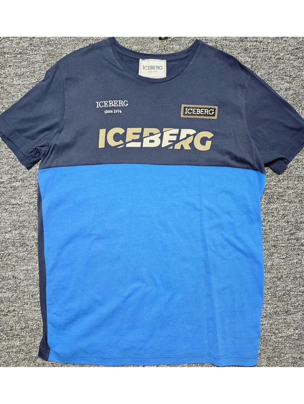Iceberg Blue Navy Logo Graphic Men's Crew Neck Short Sleeve T-Shirt Size L